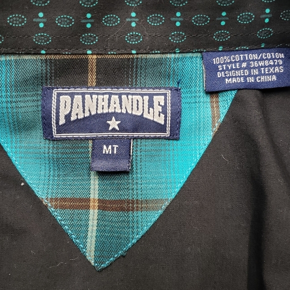 Panhandle Pearl Snap Men's Shirt Size Medium Tall Western Casual Green Dark Grey - Picture 9 of 14